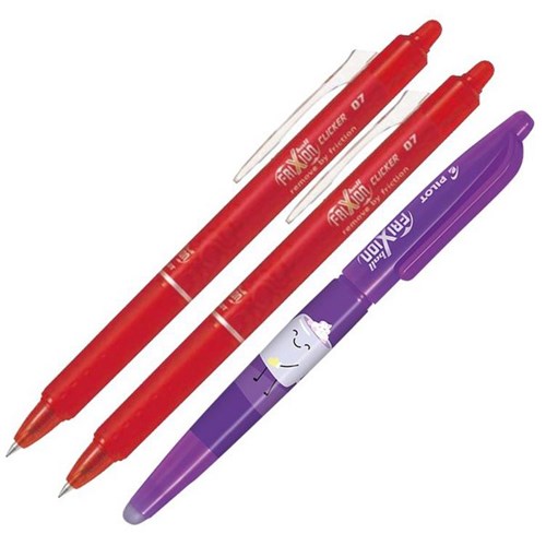 Pilot Frixion Red Clicker Erasable Rollerball Gel Pen 0.7mm Fine Tip, Set of 2
