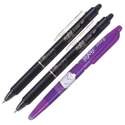 Pilot Frixion Black Clicker Erasable Rollerball Gel Pen 0.7mm Fine Tip, Set of 2