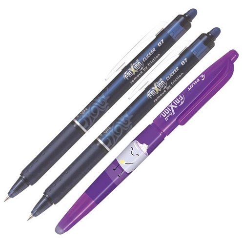 Pilot Frixion Blue-Black Clicker Erasable Rollerball Gel Pen 0.7mm Fine Tip, Set of 2
