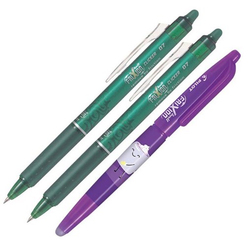 Pilot Frixion Green Clicker Erasable Rollerball Gel Pen 0.7mm Fine Tip, Set of 2