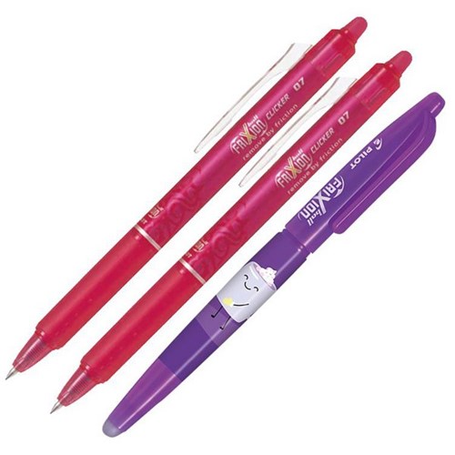 Pilot Frixion Pink Clicker Erasable Rollerball Gel Pen 0.7mm Fine Tip, Set of 2