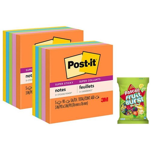 Post-it® 654 Super Sticky Notes 76x76mm Energy, 2 Packs of 5