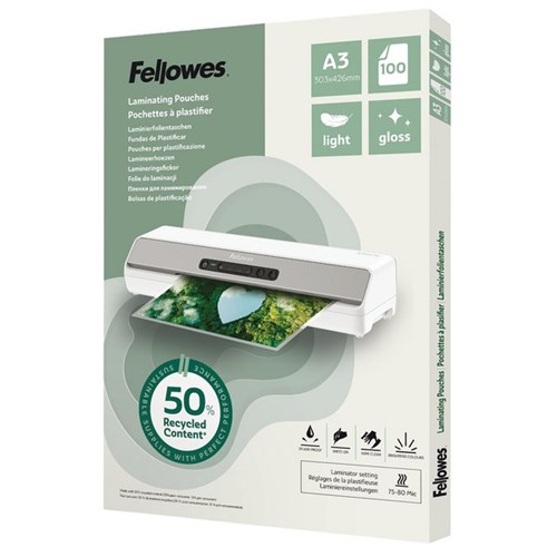 Fellowes A3 Laminating Pouches Gloss 80 Micron, Pack of 100