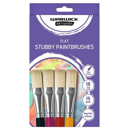 Warwick Artworx Stubby Flat Paint Brush 18mm, Pack of 15