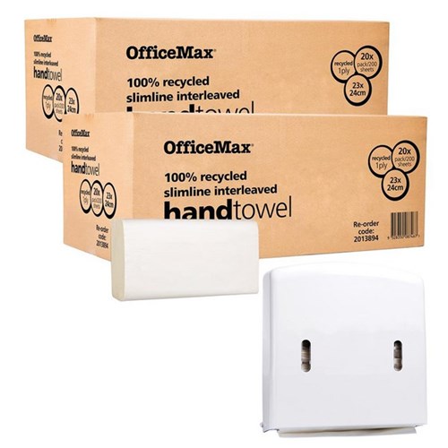 OfficeMax Eco Paper Towel 100% Recycled Interleaved Slimline, 2 Cartons of 20 Packs