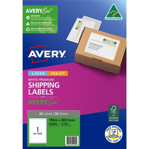 Avery Premium Shipping Labels L7167 White Inkjet Laser 1 Per Sheet 20 Sheets