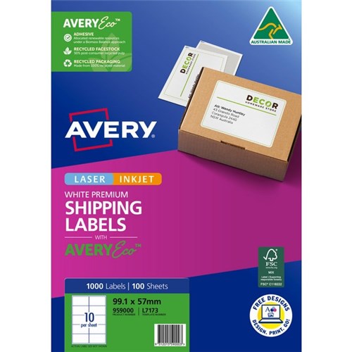 Avery Premium Shipping Labels L7173 White Inkjet Laser 10 Per Sheet 100 Sheets