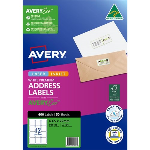Avery Premium Addressing Labels L7164 White Inkjet Laser 12 Per Sheet 50 Sheets