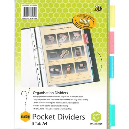 Marbig Index Dividers 5 Tab Top Opening Copysafe Pocket A4 OfficeMax NZ