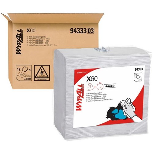 WypAll X60 9433 Pop-up Poly Bag Cleaning Wipes, Carton of 12