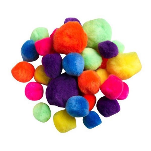 Pom Poms Assorted Sizes Neon Colours, Pack of 150