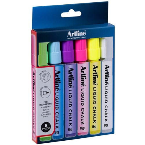 Artline Liquid Chalk Dry Wipe Bullet Markers Assorted Colours, Pack of 6