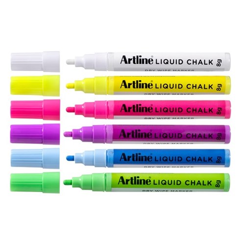 Artline Liquid Chalk Dry Wipe Bullet Markers Assorted Colours, Pack of 6