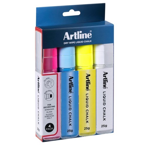 Artline Jumbo Liquid Chalk Dry Wipe Chisel Markers Assorted Colours, Pack of 4