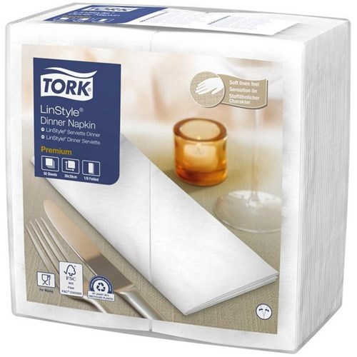 Tork LinStyle Premium 8 Fold Dinner Napkins 1 Ply 478180 White, Carton of 14 Packs