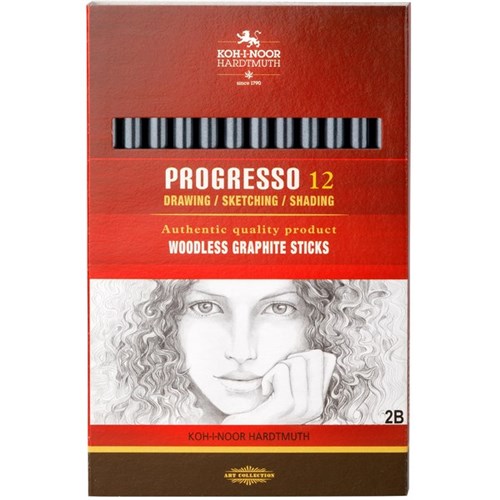 Koh-I-Noor 8911 Progresso Woodless 2B Graphite Sticks, Pack of 12