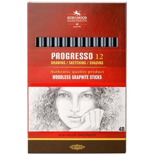 Koh-I-Noor 8911 Progresso Woodless 4B Graphite Sticks, Pack of 12