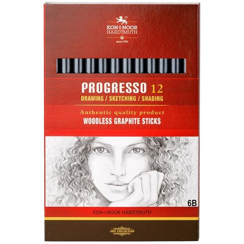 Koh-I-Noor 8911 Progresso Woodless 6B Graphite Sticks, Pack of 12