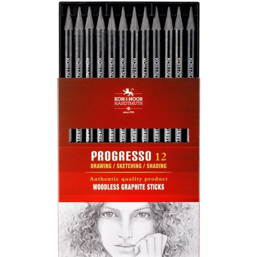Koh-I-Noor 8911 Progresso Woodless 6B Graphite Sticks, Pack of 12