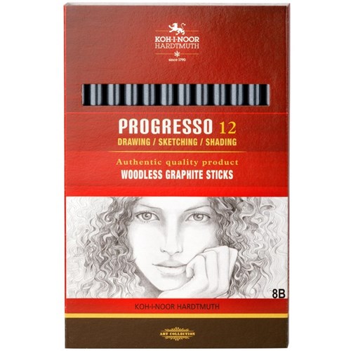 Koh-I-Noor 8911 Progresso Woodless 8B Graphite Sticks, Pack of 12