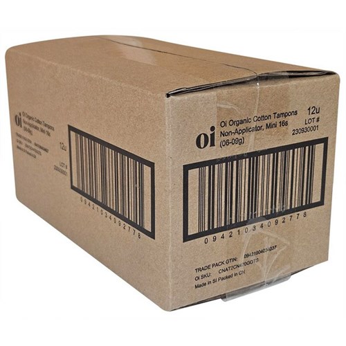 Oi Dignity Organic Tampons Mini, Carton of 12 Packs of 16