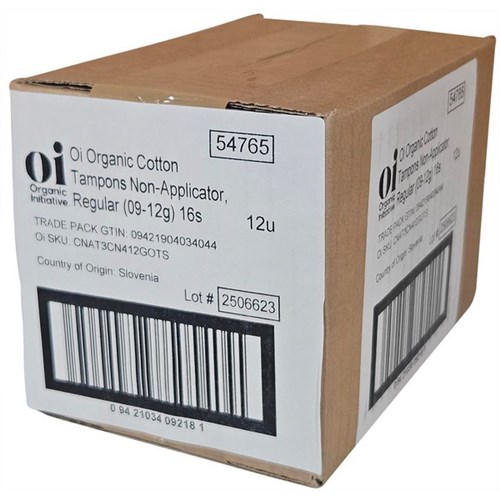 Oi Dignity Organic Tampons Regular, Carton of 12 Packs of 16