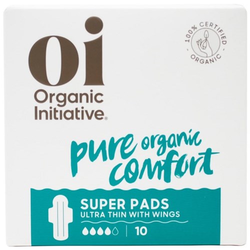 Oi Dignity Organic Ultra Thin Pads With Wings Super, Carton of 12 Packs of 10