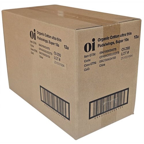 Oi Dignity Organic Ultra Thin Pads With Wings Super, Carton of 12 Packs of 10