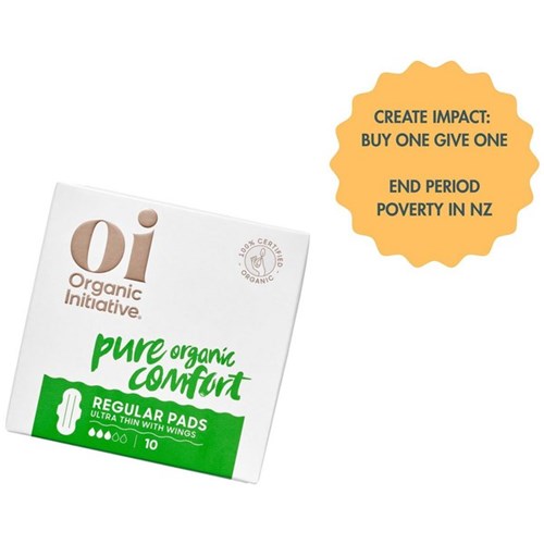 Oi Dignity Organic Ultra Thin Pads With Wings Regular, Carton of 12 Packs of 10 - Buy 1 & Give 1