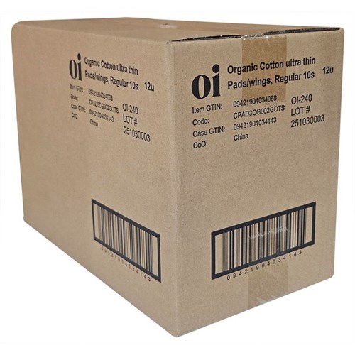 Oi Dignity Organic Ultra Thin Pads With Wings Regular, Carton of 12 Packs of 10 - Buy 1 & Give 1