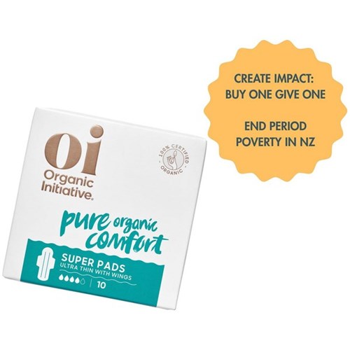 Oi Dignity Organic Ultra Thin Pads With Wings Super, Carton of 12 Packs of 10 - Buy 1 & Give 1