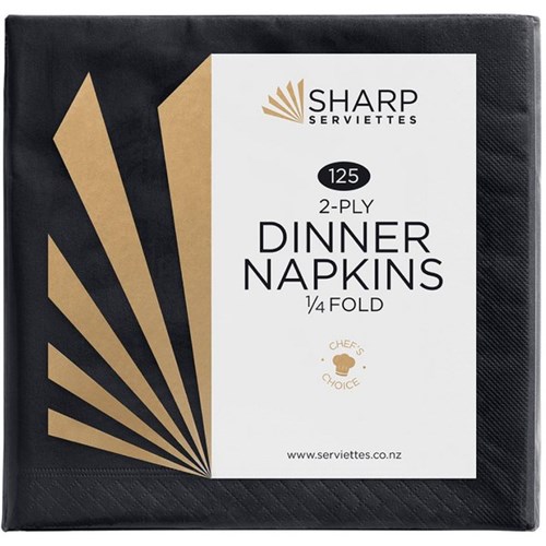 Sharp Serviettes ¼ Fold Dinner Napkins 2 Ply Black, Pack of 125
