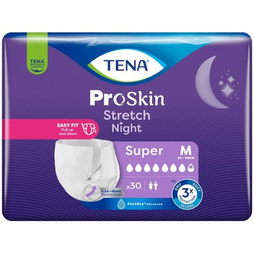 TENA ProSkin Stretch Night Continence Unisex Briefs Super Medium, Pack of 30