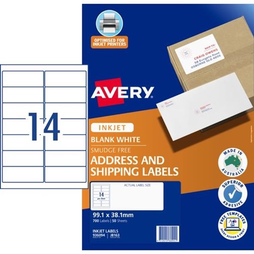 Avery Quick Peel Address Inkjet Labels J8163 14 Per Sheet 50 Sheets OfficeMax NZ