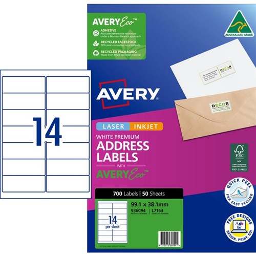 Avery Quick Peel Address Inkjet Labels J8163 14 Per Sheet 50 Sheets