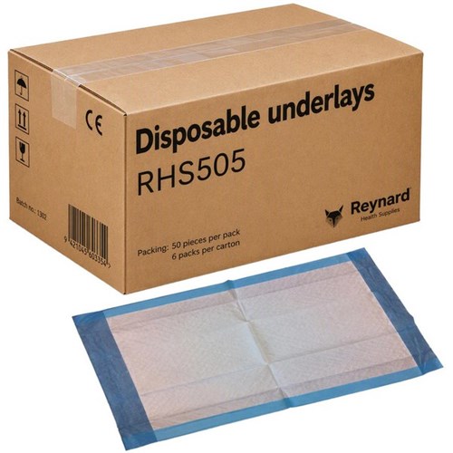 Reynard Disposable Underlays 5 ply 600x430mm, Carton of 6 Packs of 50