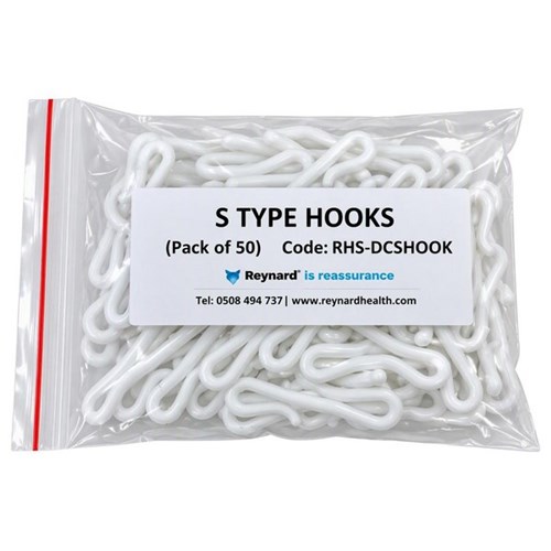 Reynard Disposable Curtain Roller S Hooks White, Pack of 50