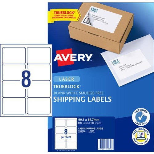 Avery Shipping Laser Labels L7165 White 8 Per Sheet 100 Sheets