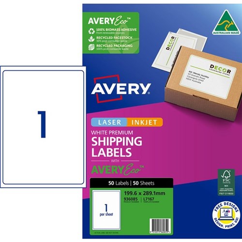 Avery Premium Shipping Labels L7167 Laser Inkjet White 1 Per Sheet 50 Sheets
