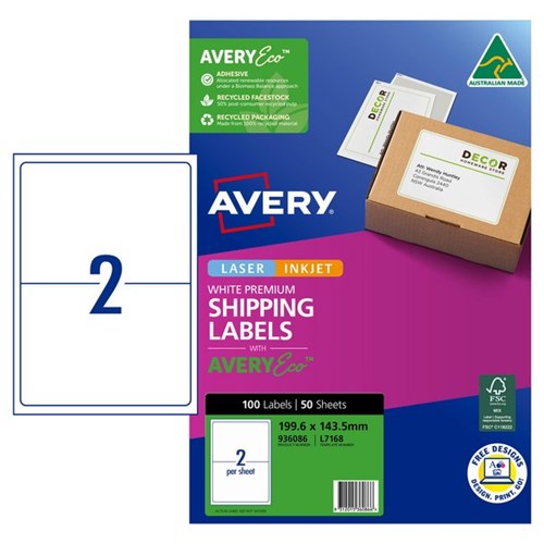 Avery Shipping Inkjet Labels L7168 White 2 Per Sheet
