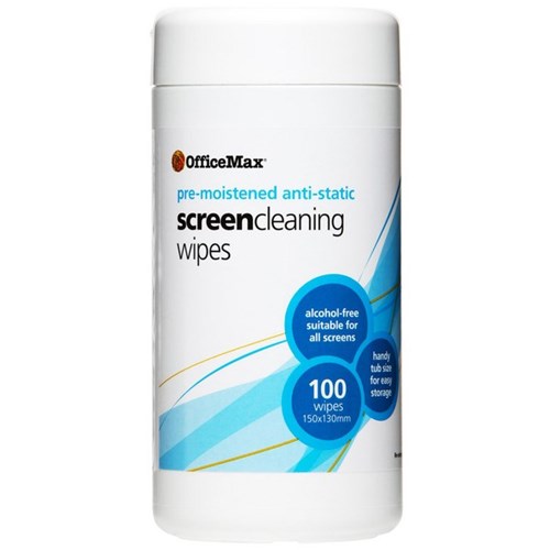 OfficeMax Anti-Static Screen Cleaning Wipes, Tub of 100