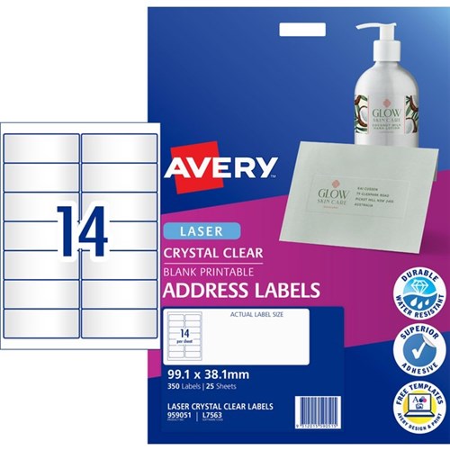 Avery Crystal Clear Address Laser Labels L7563 Clear 14 Per Sheet