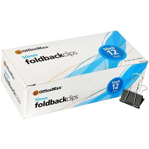 OfficeMax Metal Foldback Clip 50mm Black/Silver, Pack of 12