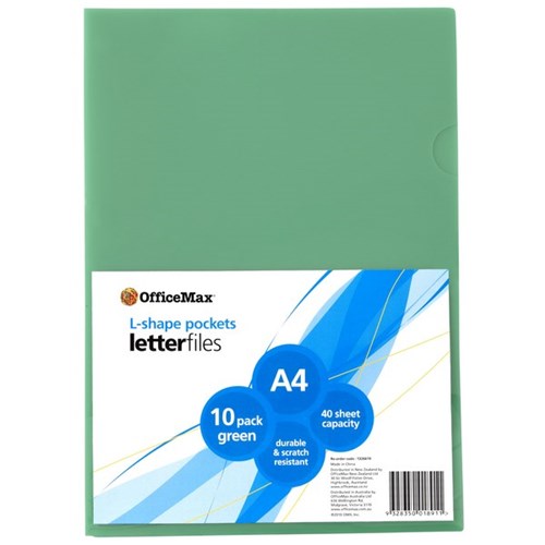 OfficeMax L-Shaped Pockets A4 Green, Pack of 10