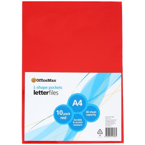 OfficeMax L-Shaped Pockets A4 Red, Pack of 10