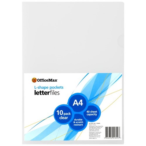 OfficeMax L-Shaped Pockets A4 Clear, Pack of 10