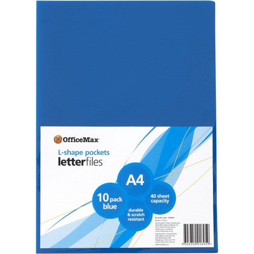 OfficeMax L-Shaped Pockets A4 Blue, Pack of 10