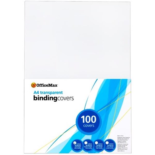 OfficeMax Binding Covers, A4, 150 Micron, Clear, Pack of 100 OfficeMax NZ