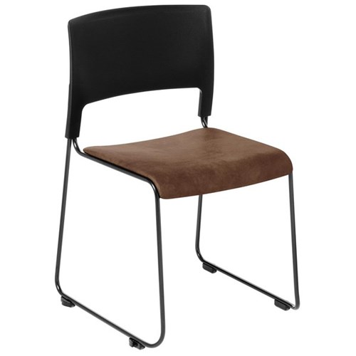 Slim Cafe Chair Sled Base Upholstered Eastwood/Tan