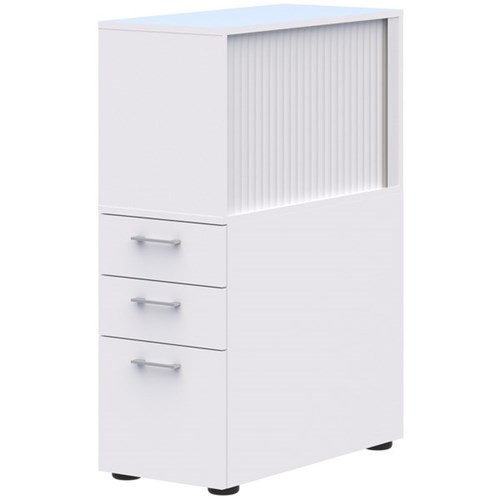 Mascot Lockable Personal Storage 3 Drawer Mobile & Tambour Left Hand 400x1200mm Snowdrift